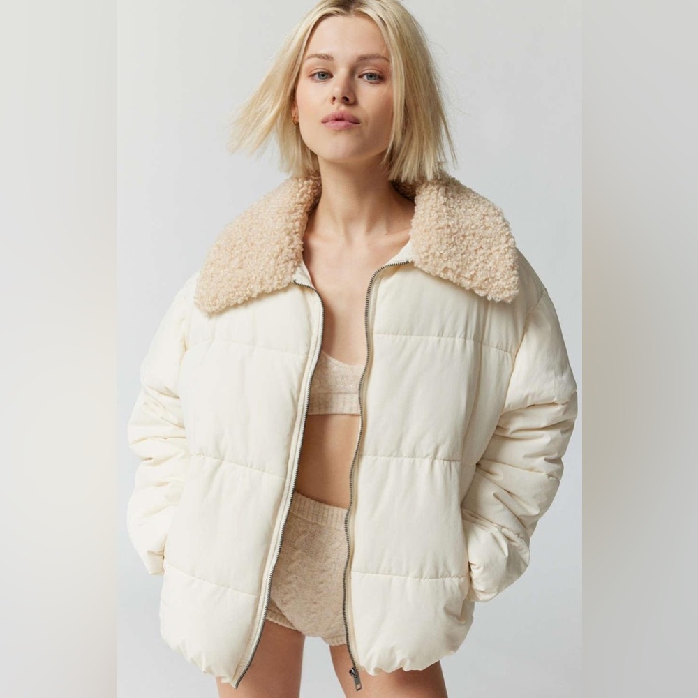 Urban Outfitters Duckie Faux Shearling Collar Puffer Jacket